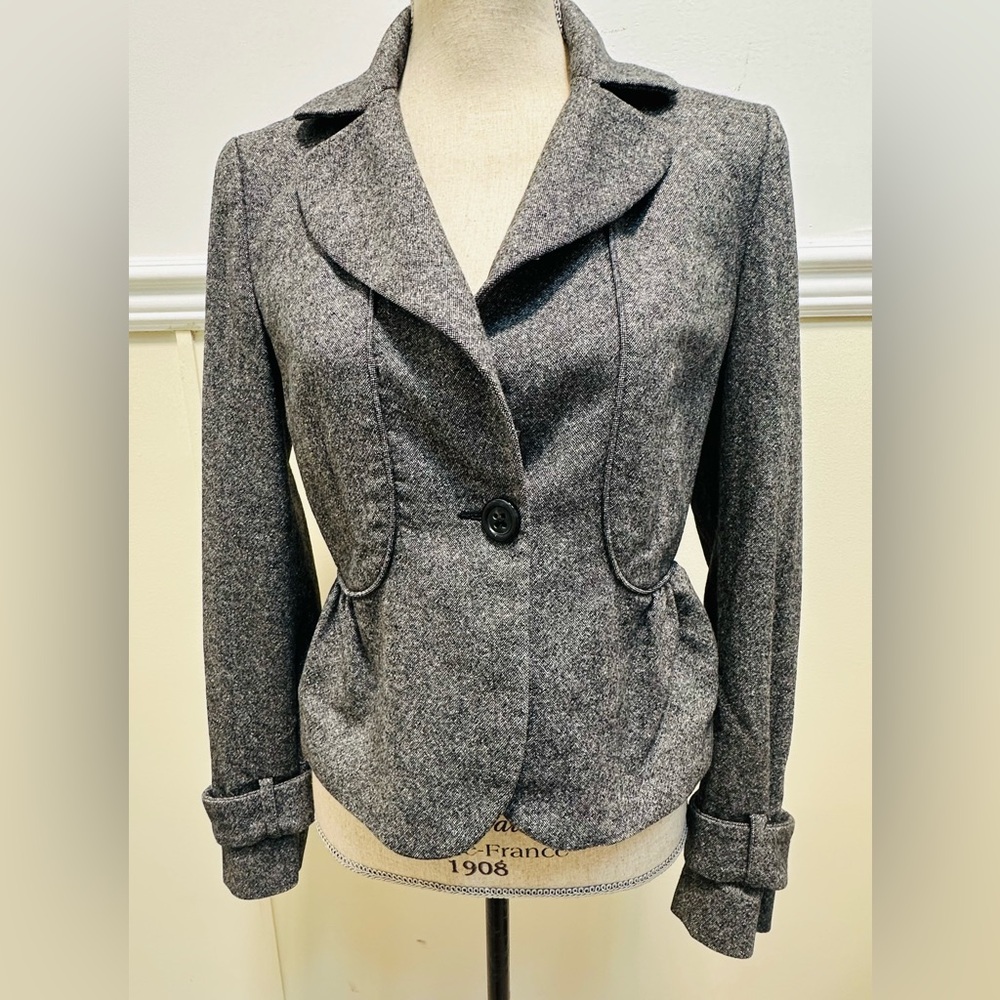 Vintage Benetton Virgin Wool Blazer Grey S Peplum Y2K Academia Preppy Polished